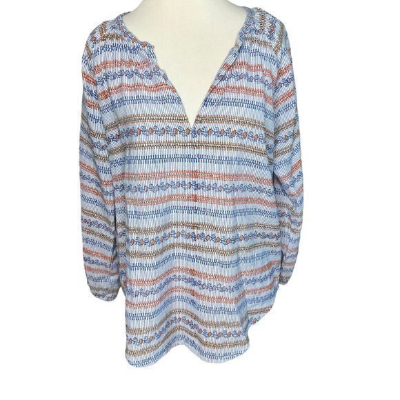 Roberta Roller‎ Rabbit V Neck Striped Floral Long Sleeve Cotton Top Size Small - Picture 3 of 12